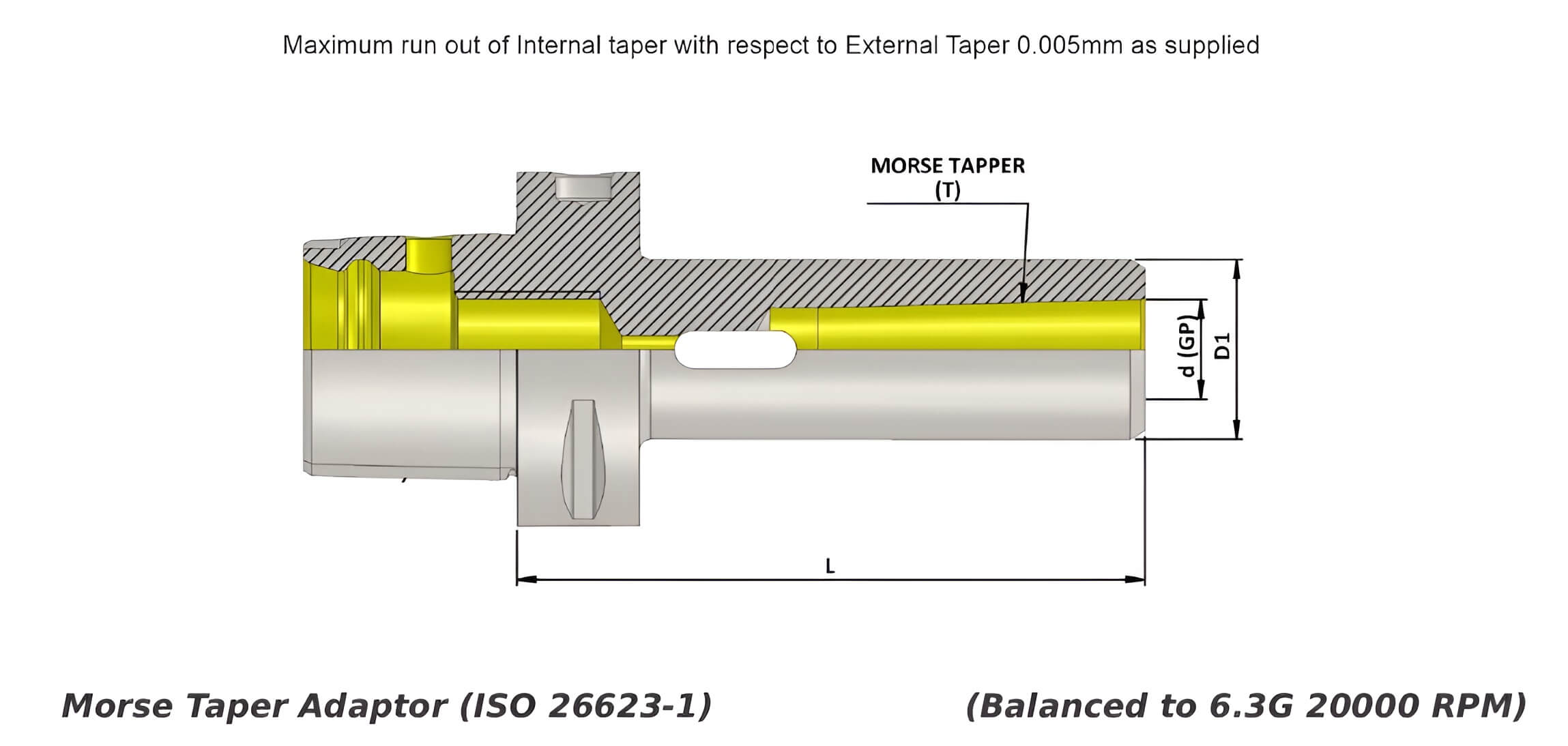 Polygonal Shank T5 MT03 130 Morse taper Adaptor (Balanced to G2.5 25000 RPM) (ISO 26623-1) (Compatible with Capto® Style C5)